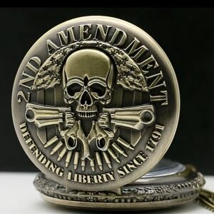 New men's Pocket watch 2nd amendment skull